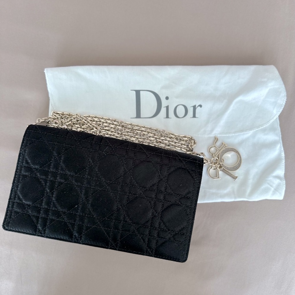 Christian Dior Satin Cannage Lady Dior Clutch